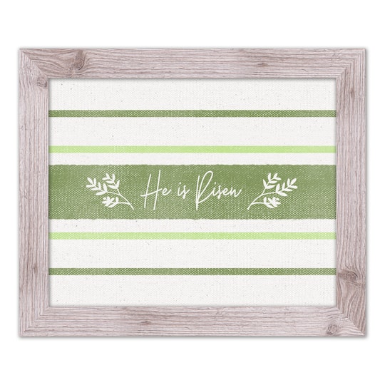 He Is Risen Green Stripes 2 16" x 20" Western White Framed Print